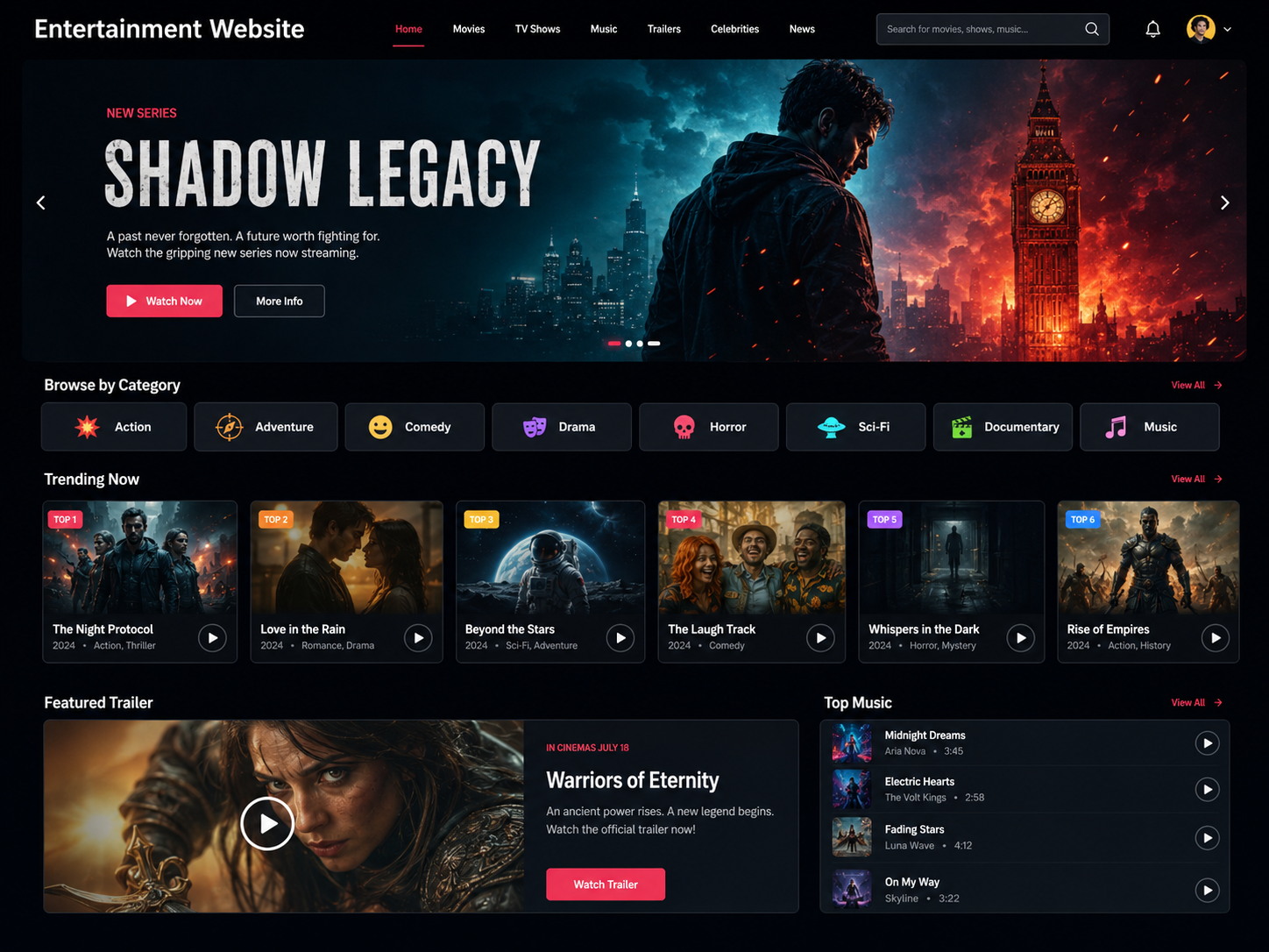Entertainment Website sample preview